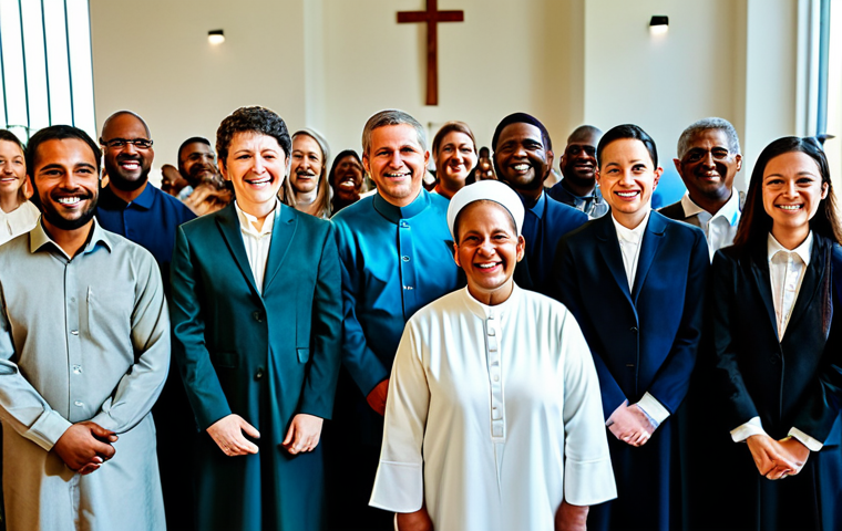 **

"A diverse group of people participating in a modern religious ceremony, fully clothed in modest attire, inside a brightly lit, contemporary community center, expressing joy and connection, safe for work, appropriate content, professional, perfect anatomy, natural proportions, family-friendly atmosphere, high quality."

**