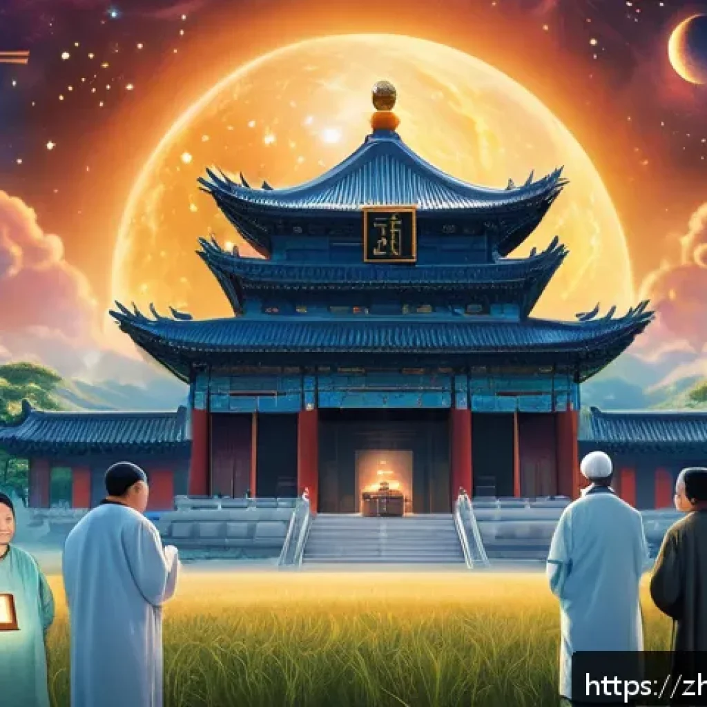 종교와 과학 갈등과 조화 - A serene scene depicting the harmonious intersection of science and faith: a diverse group of though...