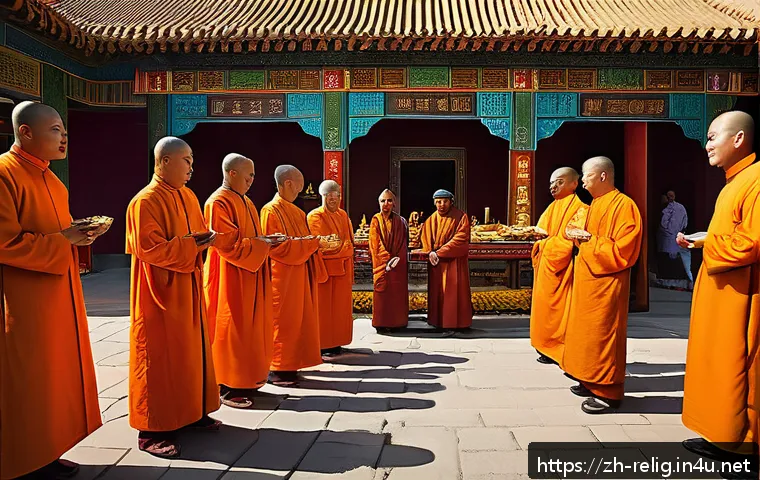 종교와 전쟁의 역사 - A vibrant, detailed scene of a diverse group of people participating in a multi-faith religious fest...