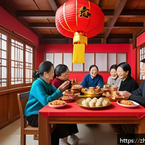 세계 종교 기념일과 그 의미 - A vibrant Chinese New Year family reunion scene indoors, featuring a multigenerational family gather...