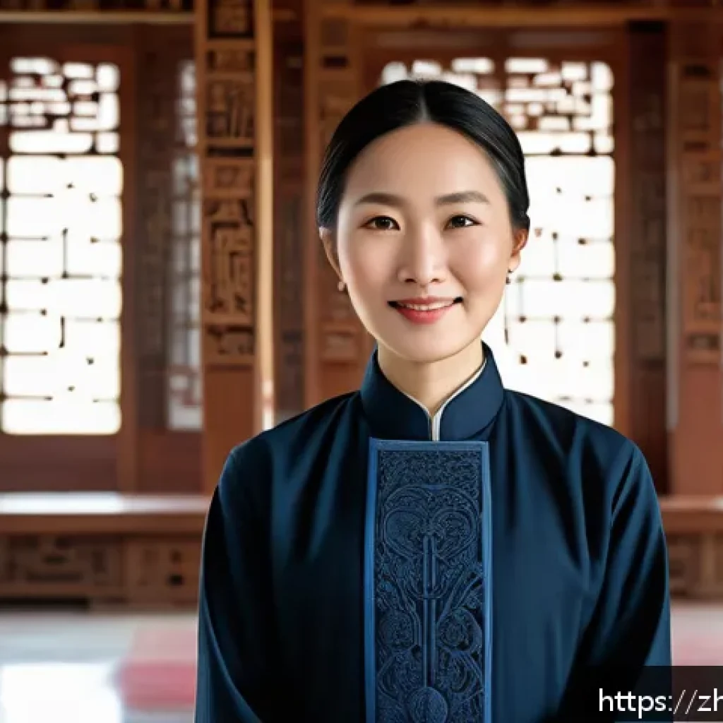 종교와 여성 역사와 현재 - A dignified female religious leader in modern attire, wearing modest clothing with subtle traditiona...