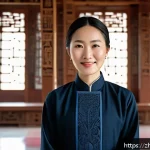 종교와 여성  역사와 현재 - A dignified female religious leader in modern attire, wearing modest clothing with subtle traditiona...