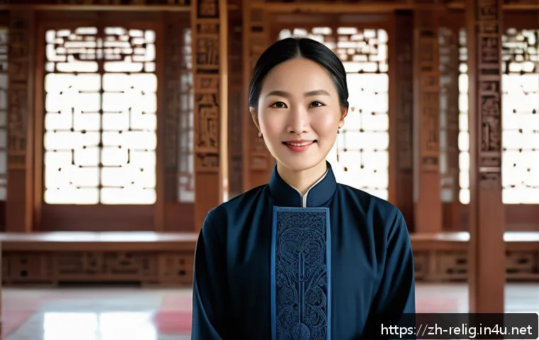 종교와 여성  역사와 현재 - A dignified female religious leader in modern attire, wearing modest clothing with subtle traditiona...